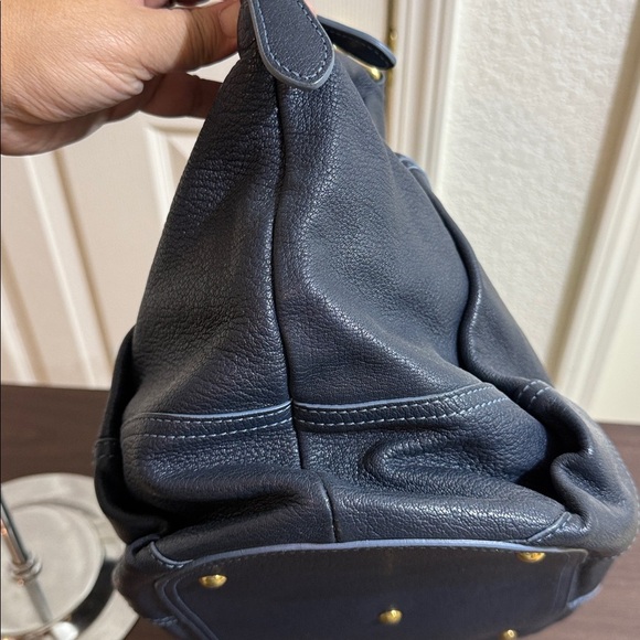 MCM Shoulder Bag in leather with studs- Navy Blue - Picture 5 of 9